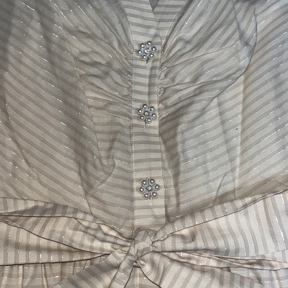 LK Bennett Hendrick Beige and Silver Stripe Cotton Dress 12 - Picture 8 of 14